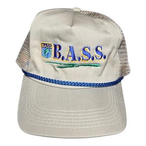 Vintage B.A.S.S. Trucker Hat Snapback Beige Mesh Cap AB USA Fishing Bassmaster C